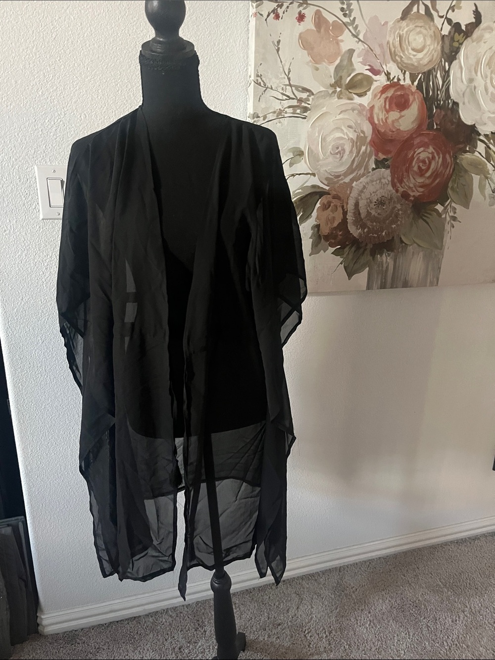Lightweight Black Sheer Kimono Wrap - Elegant Layering